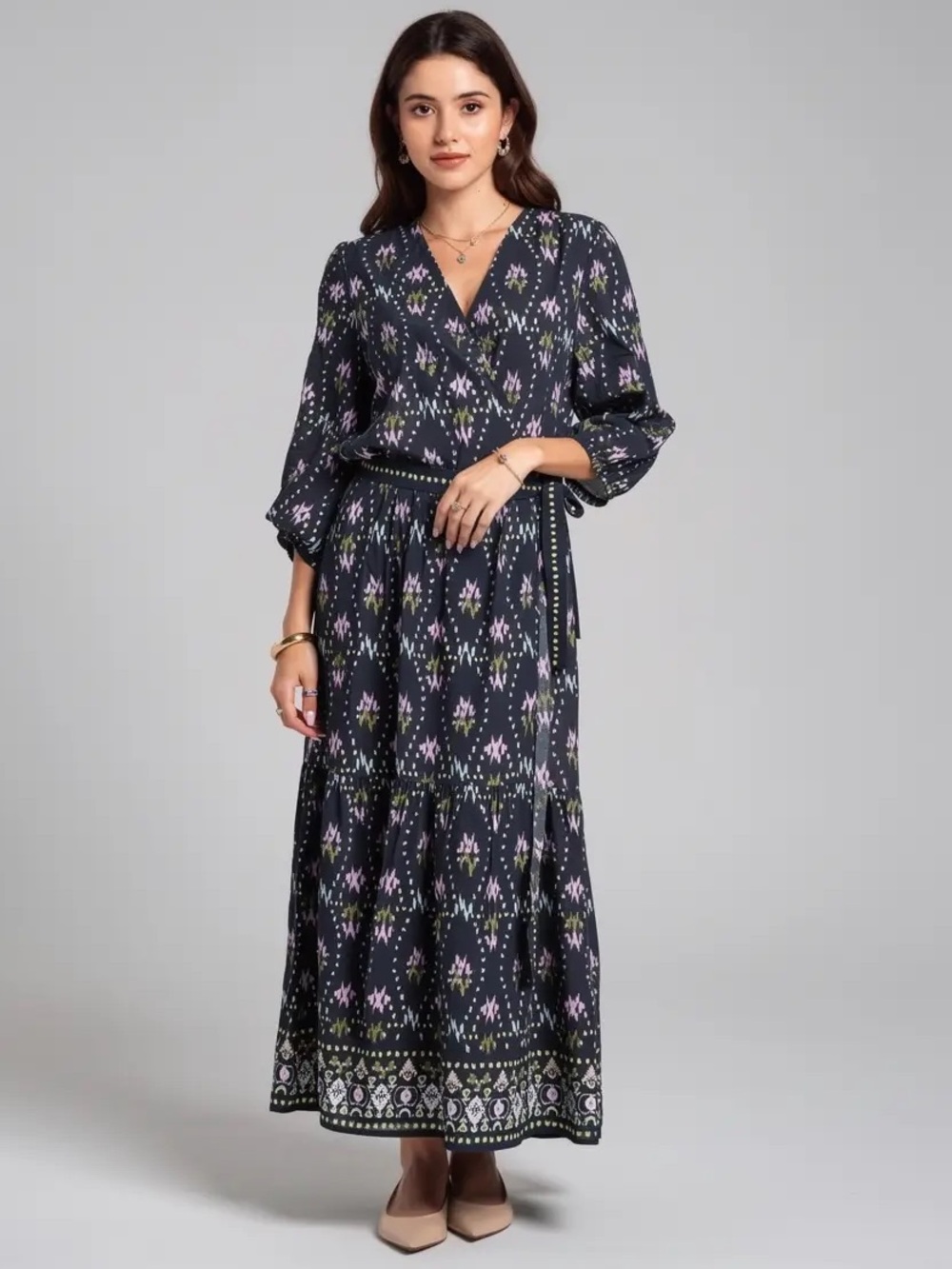 BA&SH Dress $445 • 32” Bust • Nerla Printed Wrap Midi Dress